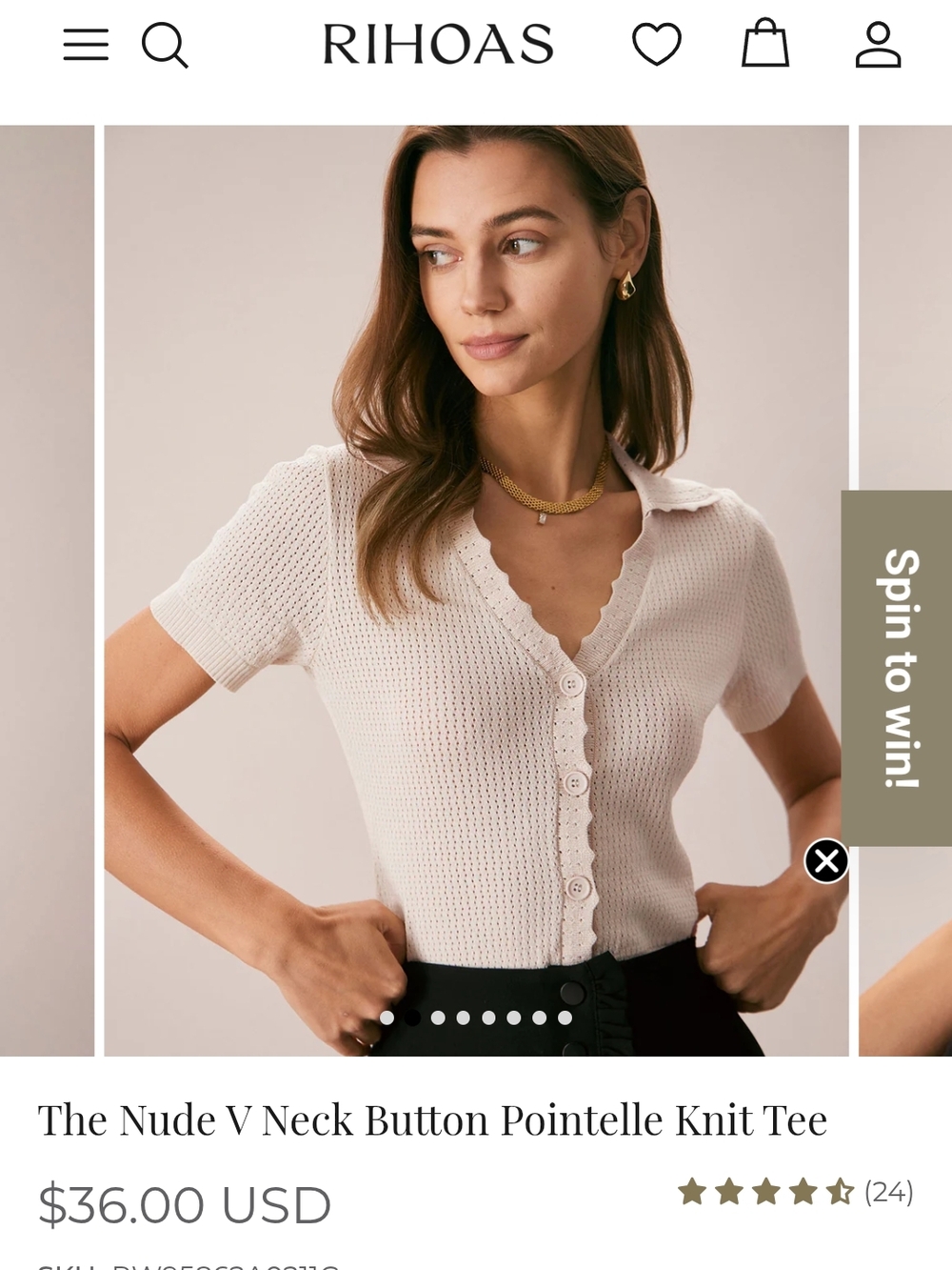 RIHOAS Nude Pointelle V-Neck Button Knit Top